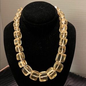 Elegant Vintage Square Cut Yellow Tint Beaded Necklace